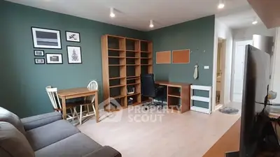 Cozy living room with study area and modern decor