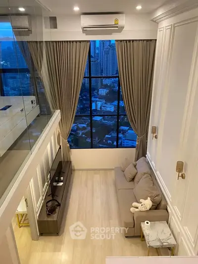 Luxurious high-rise living room with stunning city view and elegant decor