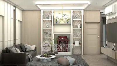 Luxurious modern living room with elegant decor and cozy seating area.