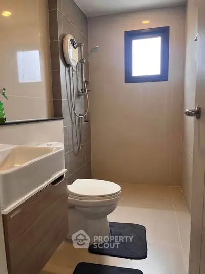 Modern bathroom with sleek fixtures and natural light