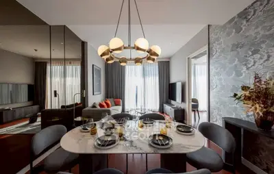 Luxurious modern living room with elegant dining area and stylish decor