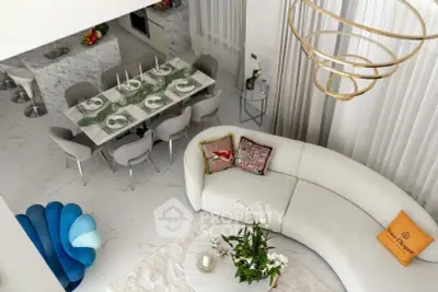 Luxurious modern living room with elegant dining area and stylish decor