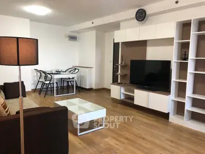 Spacious modern living room with stylish furniture and open layout
