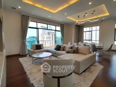 Luxurious living room with modern decor and stunning city view