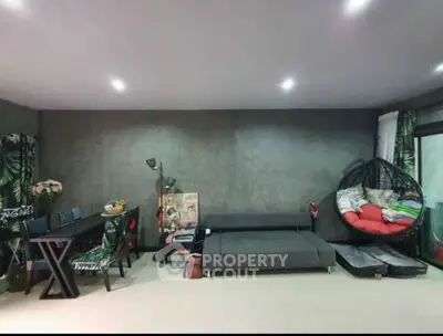 Stylish modern living room with unique decor and cozy seating area