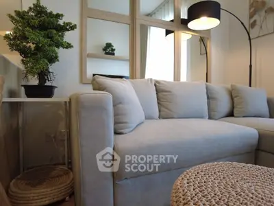 Cozy living room with modern sofa and stylish decor