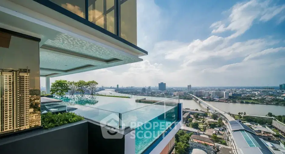 Luxurious rooftop infinity pool with stunning city and river views