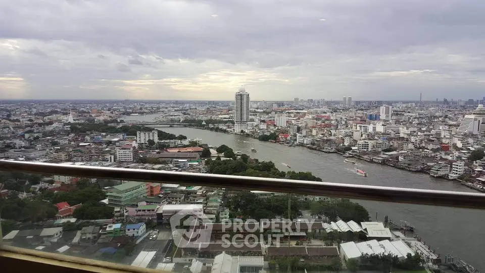 Stunning cityscape view from high-rise building overlooking river and skyline