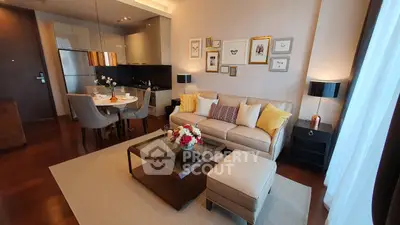 Stylish living room with elegant decor and modern furniture in a cozy apartment setting.