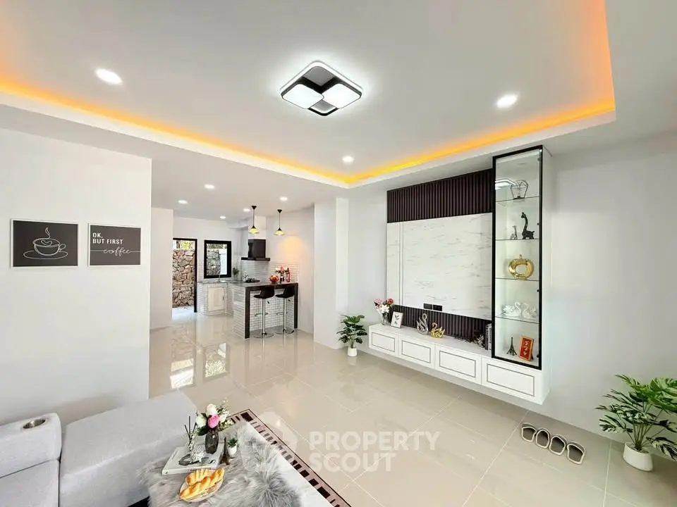 Modern living room with open layout and stylish decor