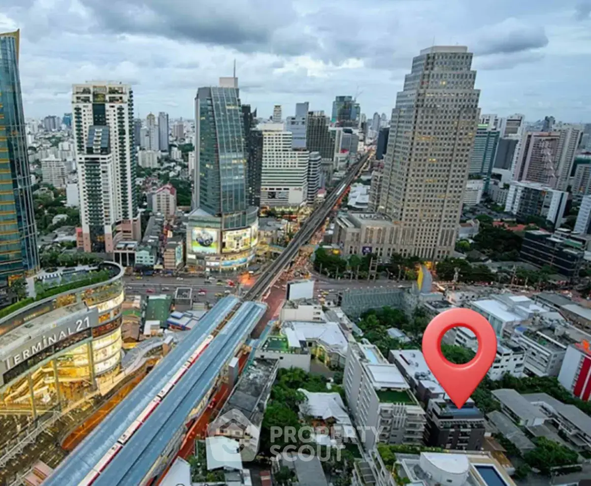 Stunning cityscape view with modern skyscrapers and bustling urban environment, perfect for real estate investment.