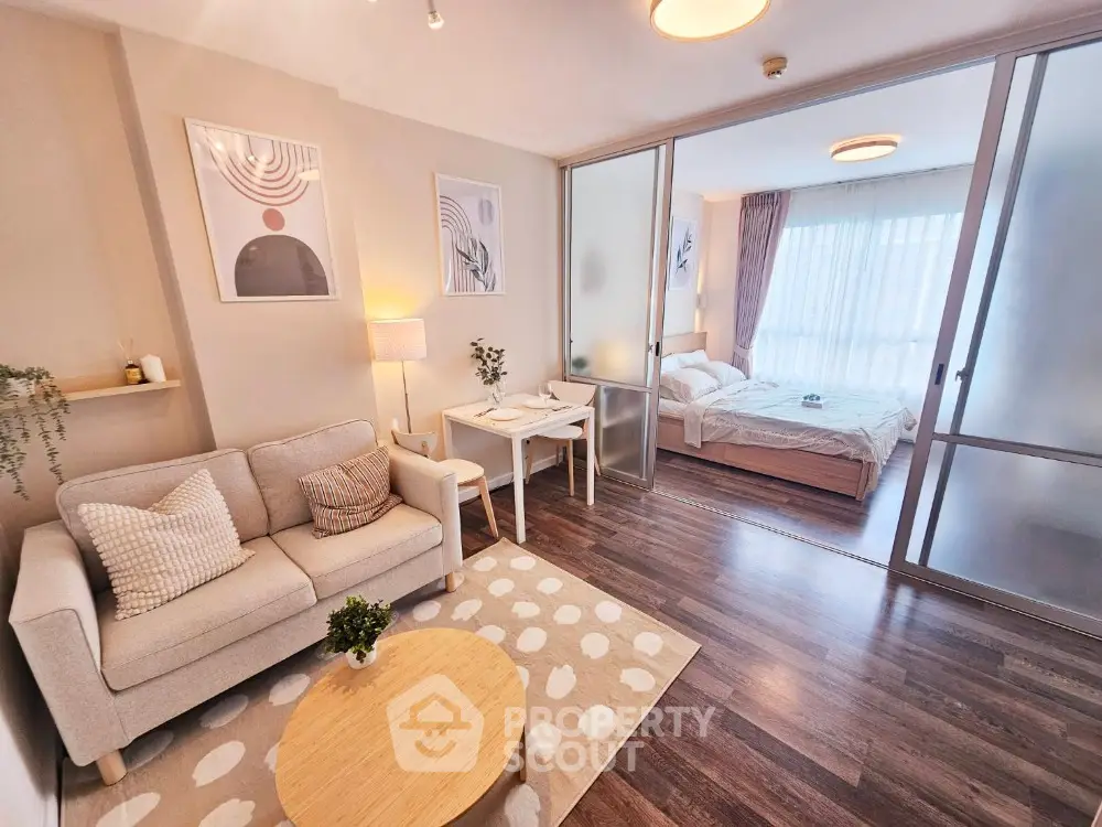 Modern studio apartment with stylish decor and cozy living area