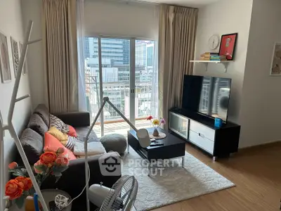 Modern living room with balcony view in urban apartment