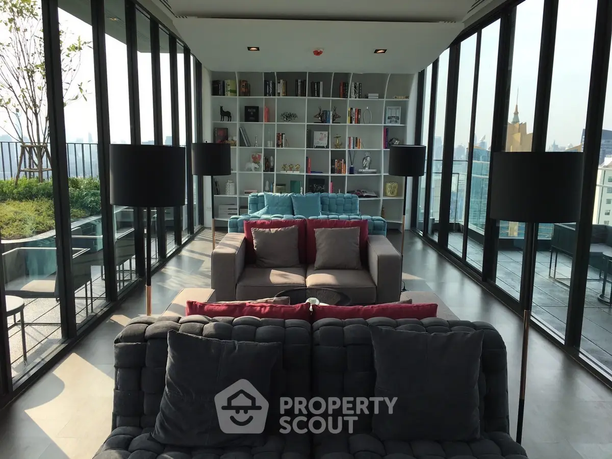 Luxurious living room with panoramic city view and modern decor