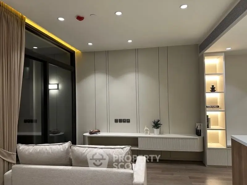 Modern living room with elegant lighting and stylish decor