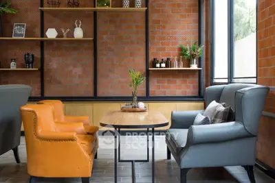 Stylish modern living room with brick walls and elegant furniture