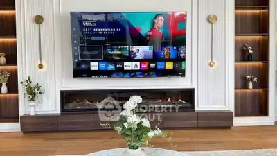 Luxurious living room with modern fireplace and large wall-mounted TV