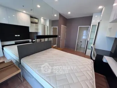 Modern bedroom with sleek design and ample storage space