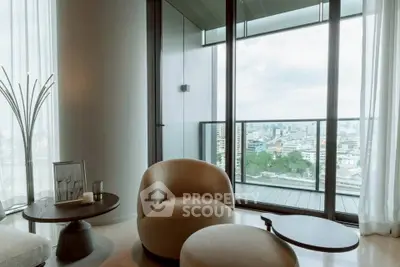 Luxurious living room with stunning city view and modern furniture