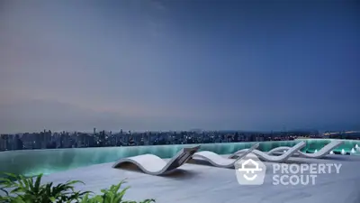 Luxurious rooftop infinity pool with stunning city skyline view at dusk