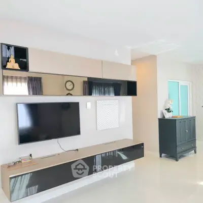 Modern living room with sleek TV unit and stylish decor