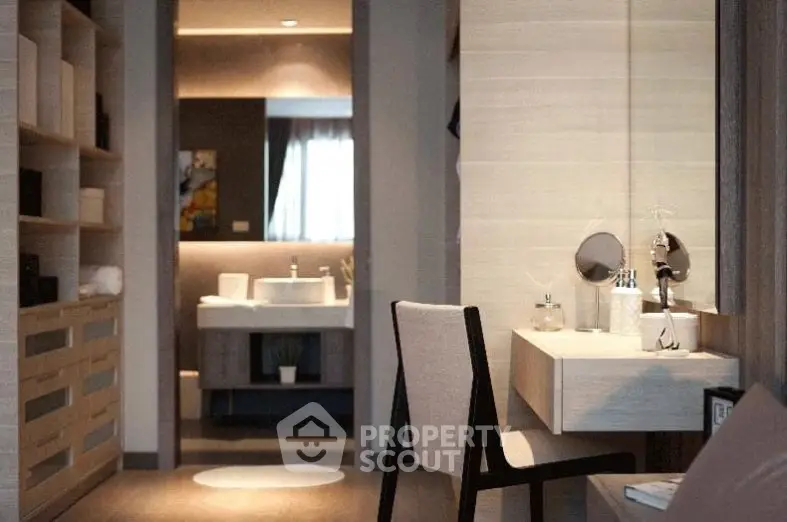 Elegant modern bathroom with stylish vanity and soft lighting