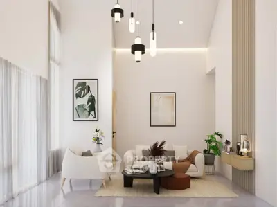 Elegant modern living room with high ceilings and stylish decor