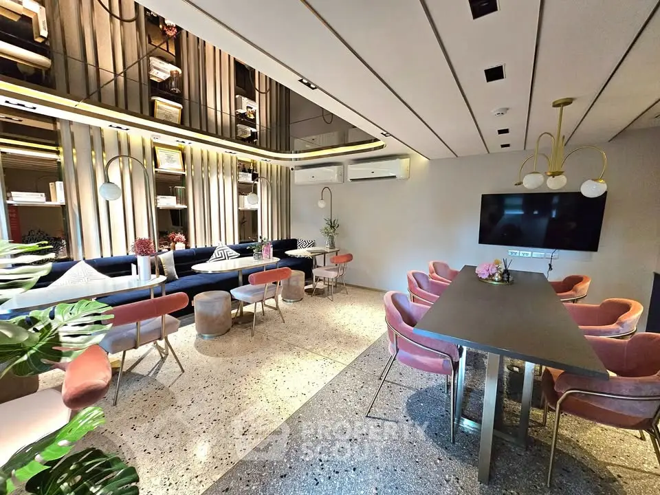 Stylish modern living room with elegant dining area and chic decor