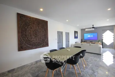Spacious modern living room with elegant decor and dining area