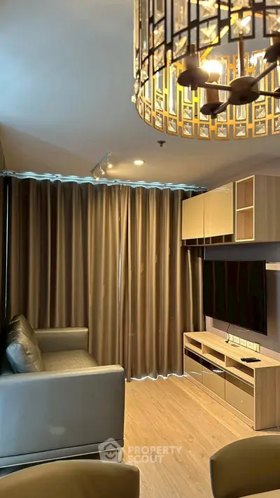 Modern living room with elegant lighting and stylish furniture