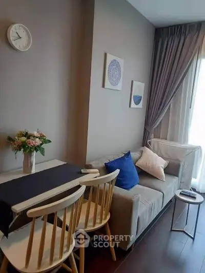 Cozy living room with modern decor and natural light