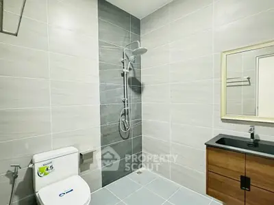 Modern bathroom with sleek fixtures and stylish tile design