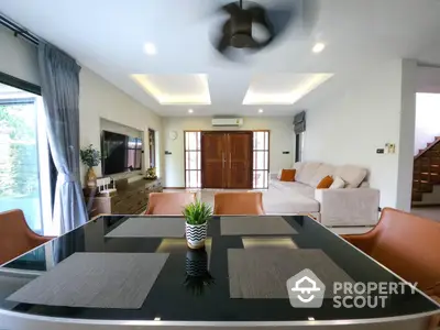 Spacious and elegantly furnished living room with modern decor, ample natural light, and a cozy ambiance, perfect for family gatherings and relaxation.