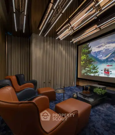 Luxurious home theater with plush seating and modern lighting