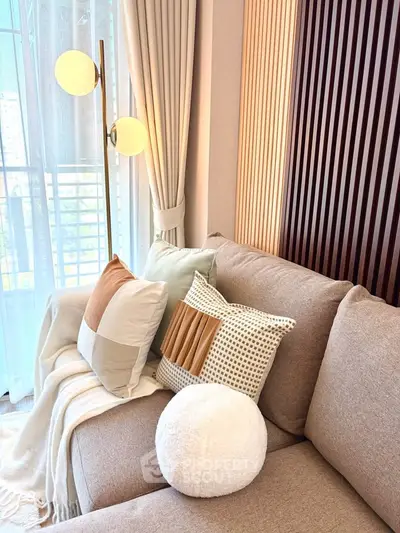 Stylish living room with modern sofa and elegant decor