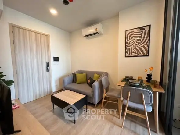 Cozy modern living room with stylish decor and dining area