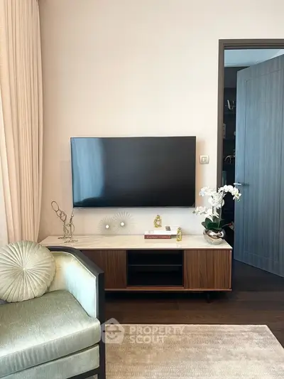 Stylish living room with modern TV setup and elegant decor