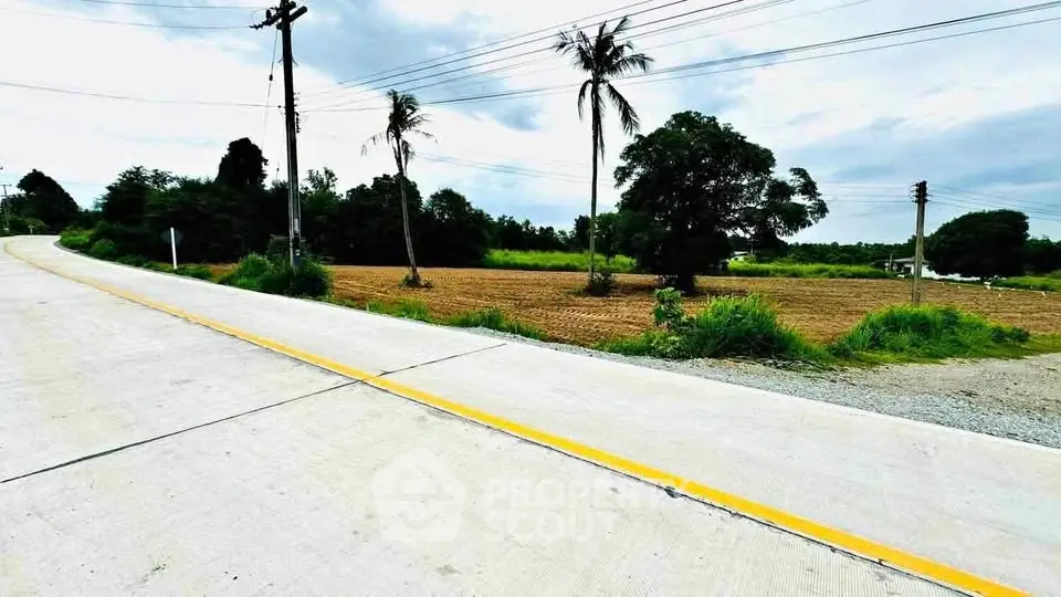Expansive land plot with road access and lush greenery, ideal for development or agriculture.