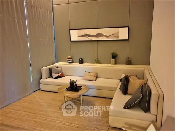 Modern living room with stylish decor and cozy seating area