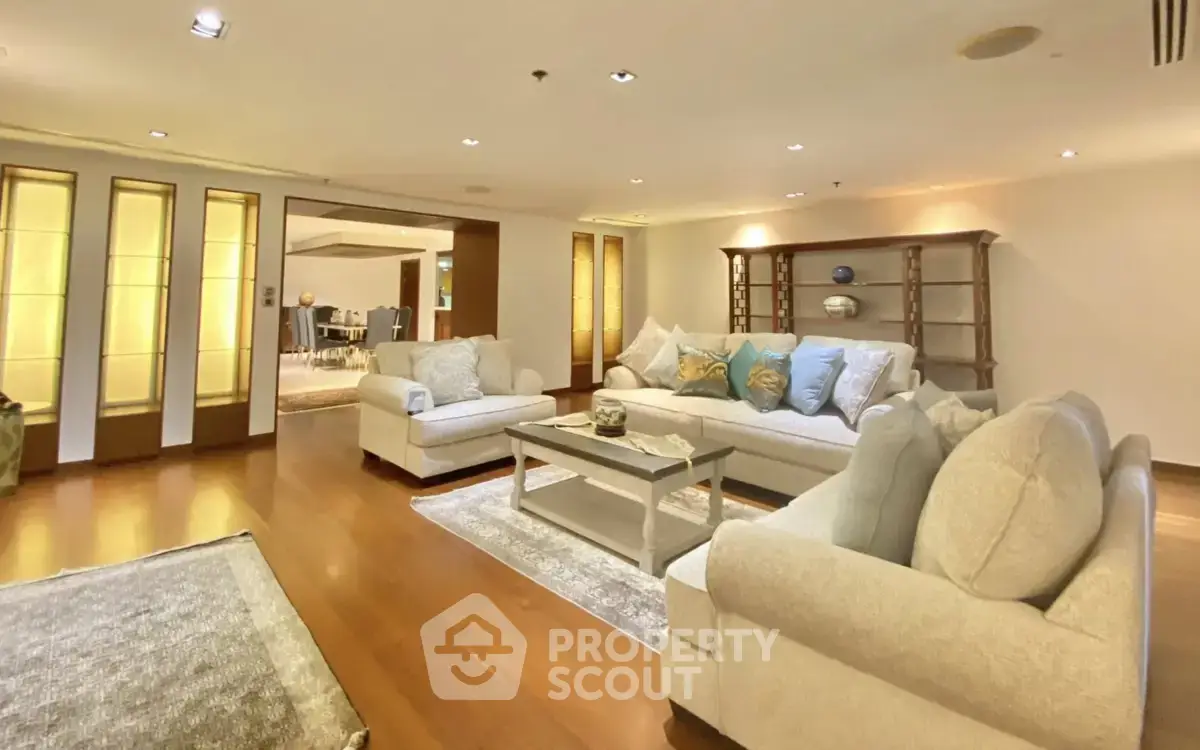 Luxurious living room with elegant furniture and warm lighting
