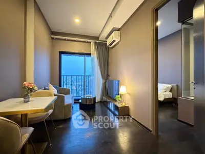 Modern apartment with cozy living room and balcony view