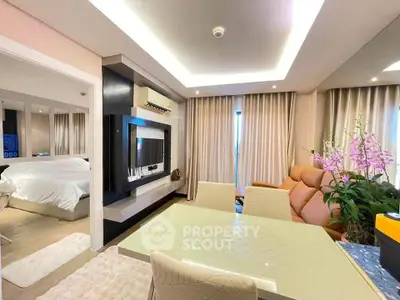 Luxurious modern living room with elegant decor and cozy ambiance