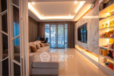 Luxurious modern living room with elegant lighting and stylish decor