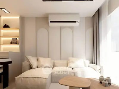 Modern living room with elegant decor and cozy seating area