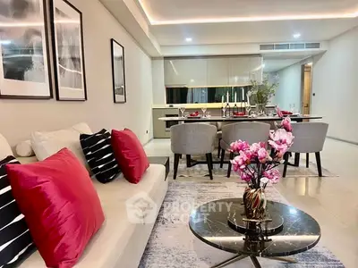 Luxurious modern living room with elegant dining area and stylish decor