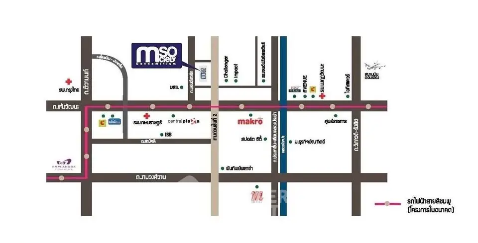 Map showing location of M Society Condominium near major landmarks and roads.
