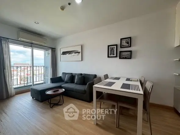 Modern living room with balcony view and stylish decor