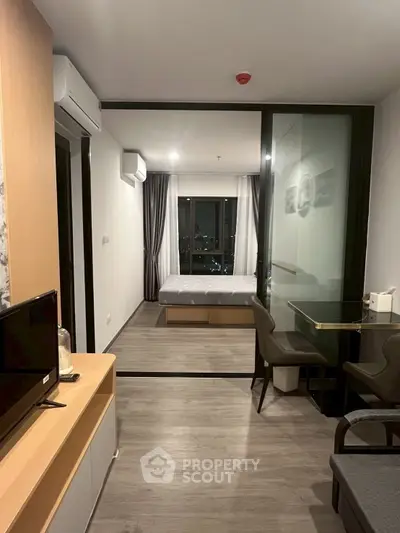 Modern living room with sleek furniture and open layout