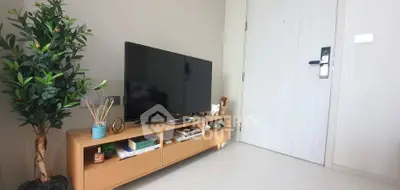 Modern living room with TV and stylish decor, perfect for cozy evenings.