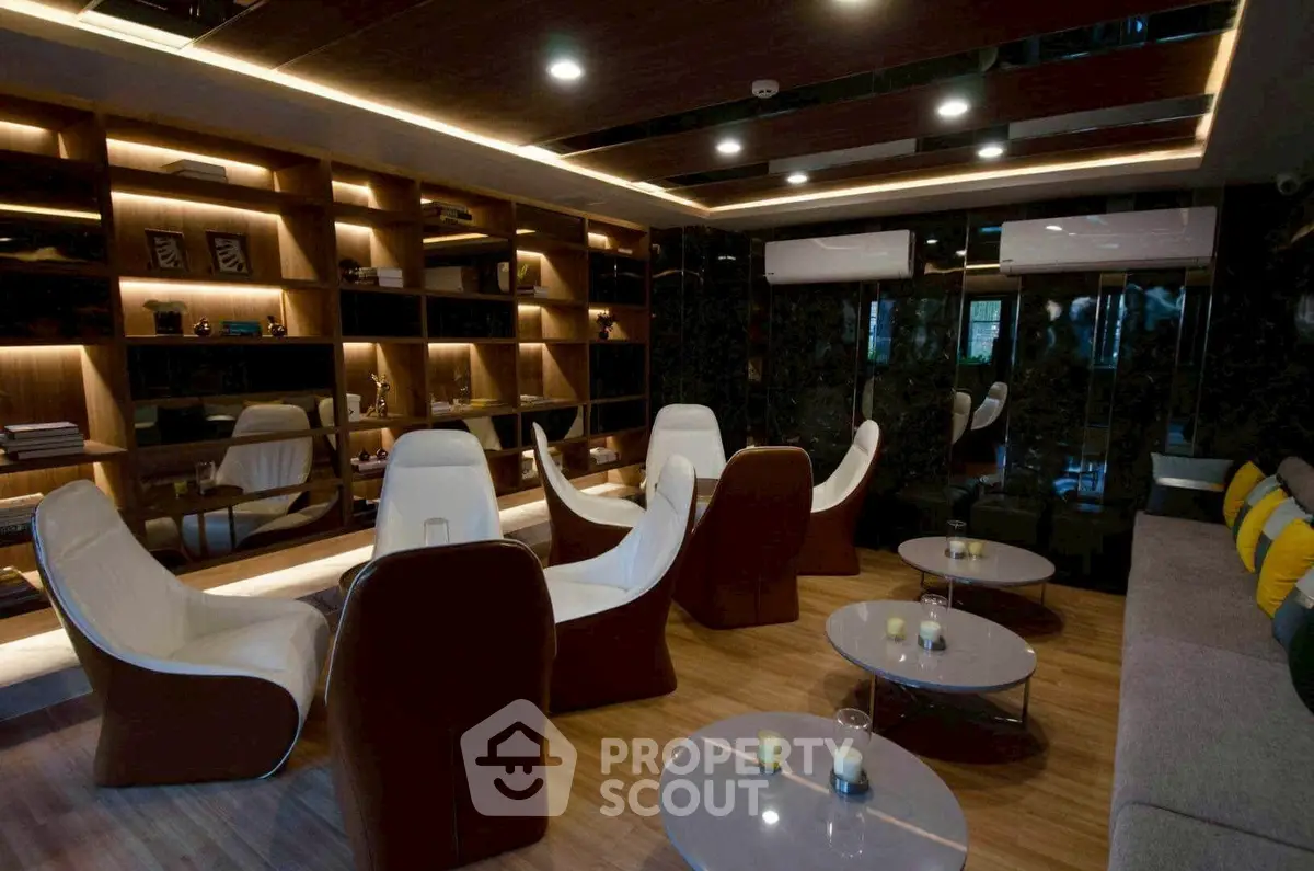 Luxurious modern living room with stylish furniture and ambient lighting
